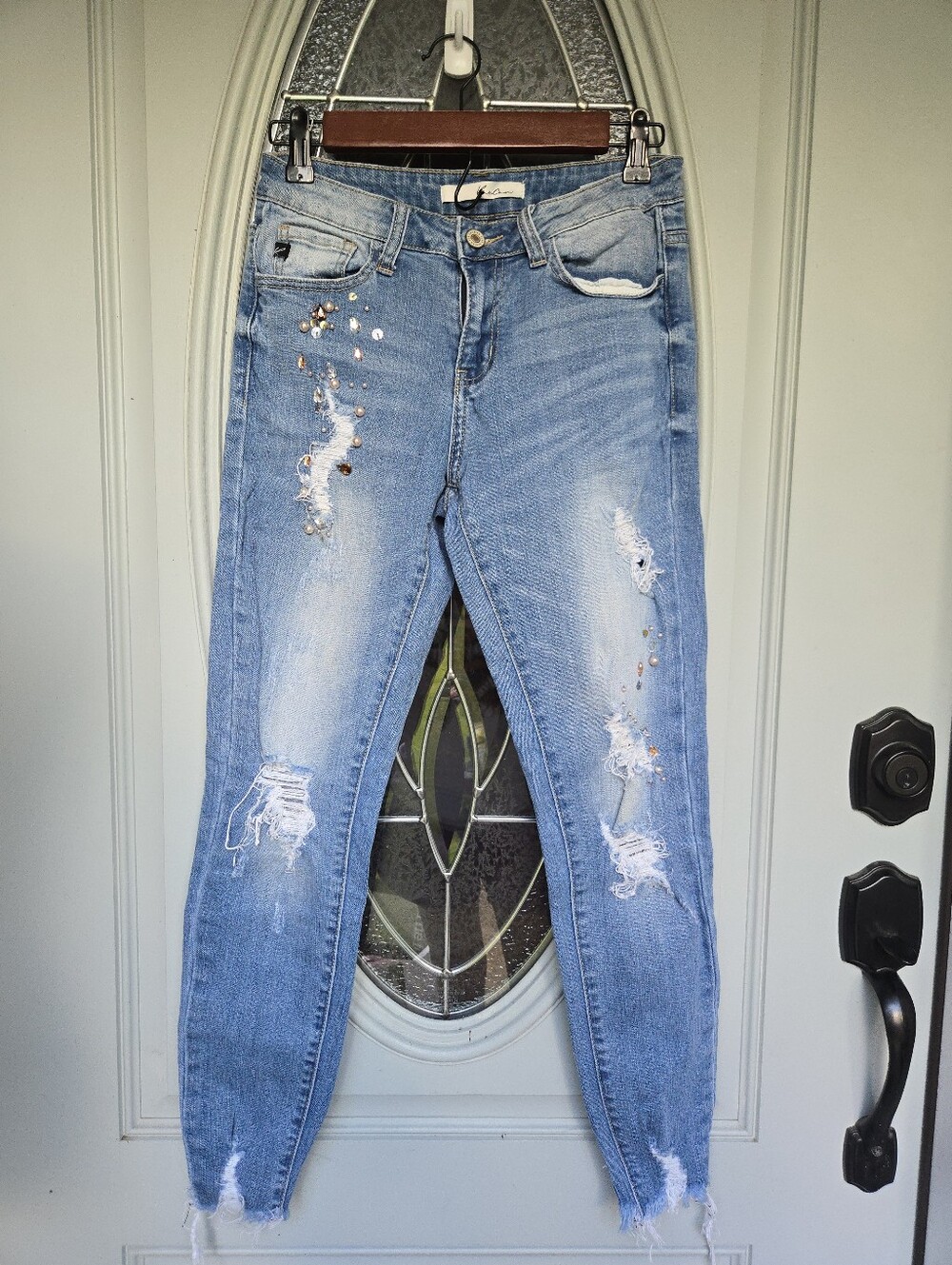 Kancan Jeweled Distressed Denim Skinny Jeans